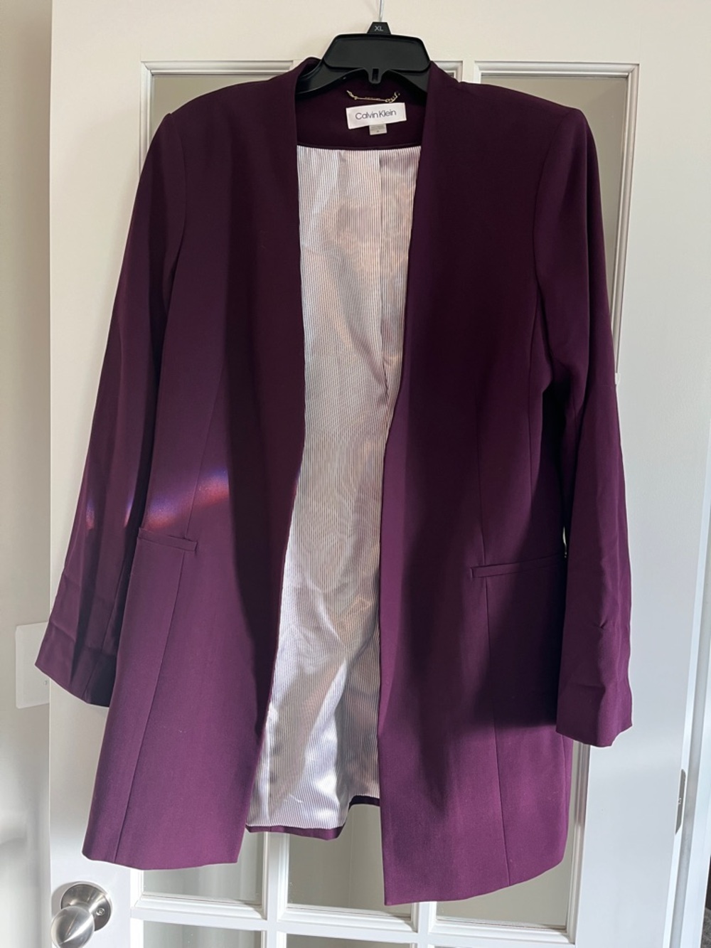 Calvin Klein Women's Long Deep Plum Open-Front Blazer